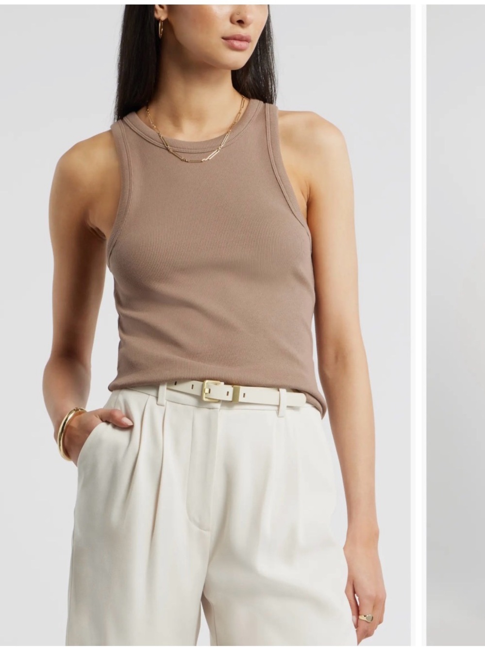 Nordstrom tan Ribbed Tank Top - Sleeveless Knit M